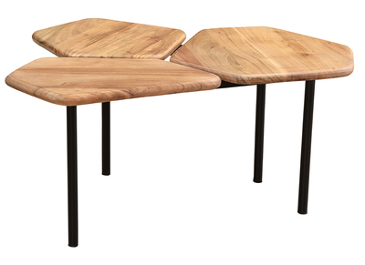 Table basse 3 plateaux bois massif et m&eacute;tal noir L95 cm SUZANE