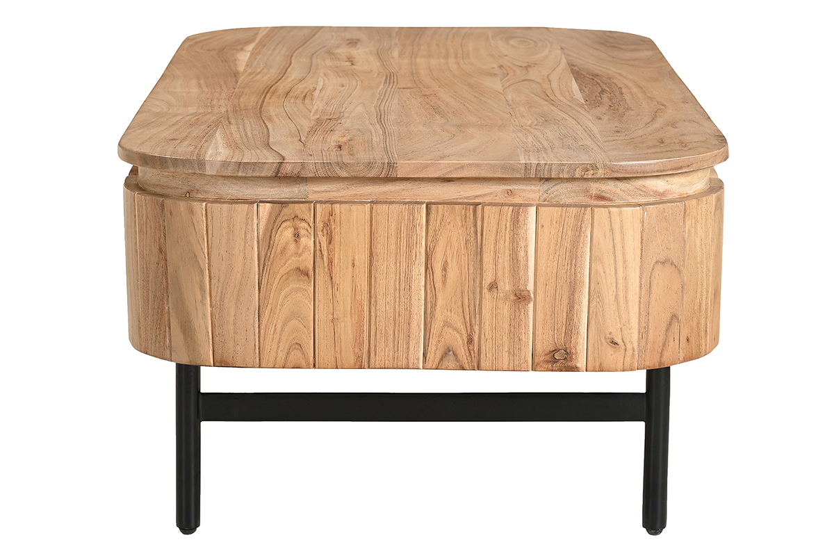 Table basse avec rangements en bois massif et m�tal noir 4 tiroirs L115 cm NAPOLI