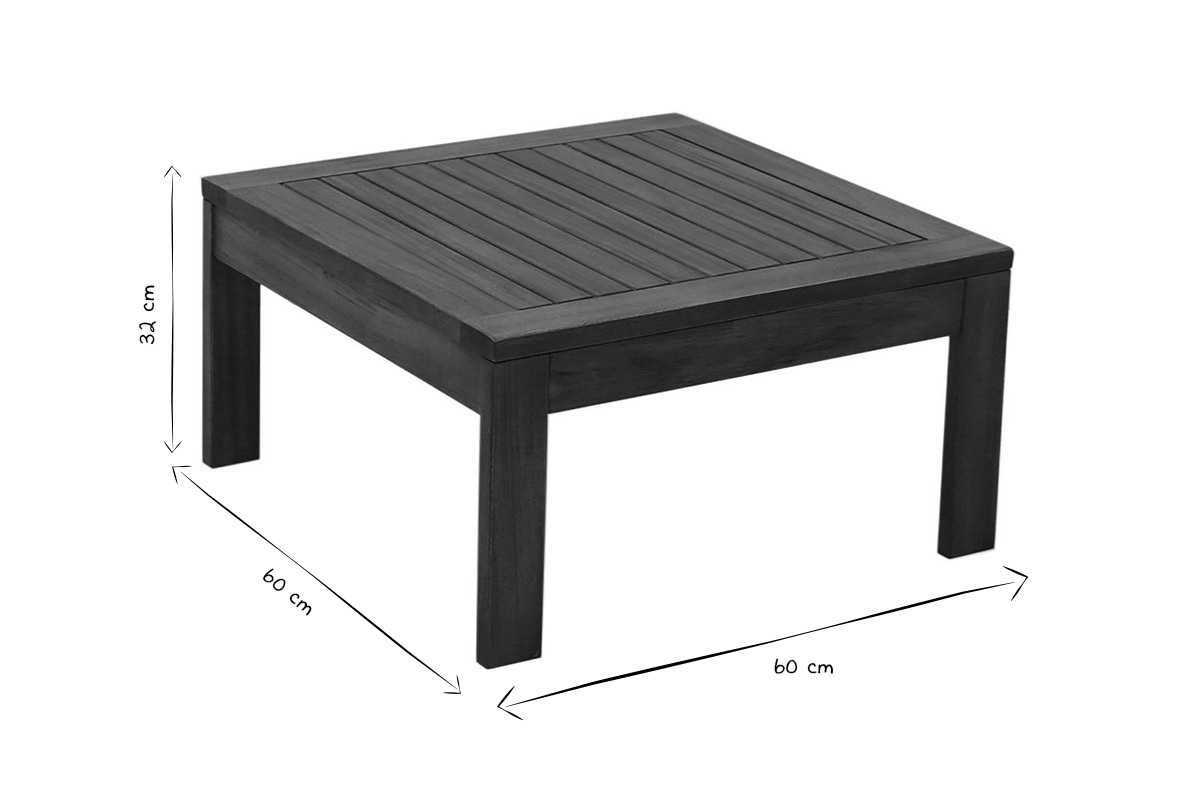 Table basse de jardin carr� en bois massif L60 cm SALVADOR