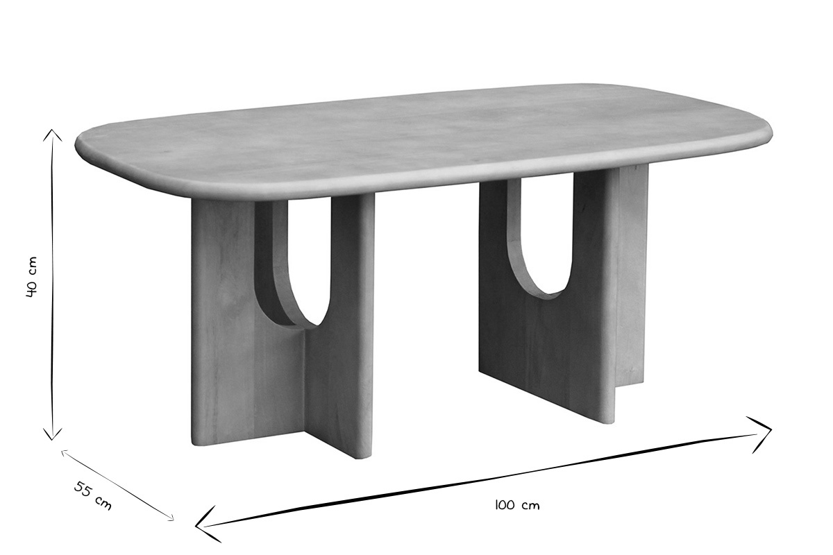 Dimensions de la table basse design en noir et blanc, 100 cm x 55 cm x 40 cm