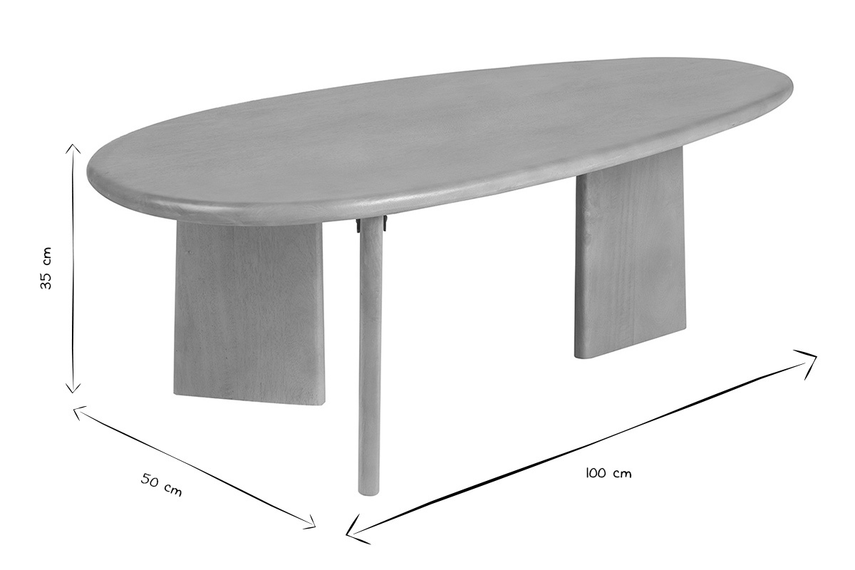 Dimensions de la table basse en bois manguier massif L100 cm WONKA en noir et blanc.
