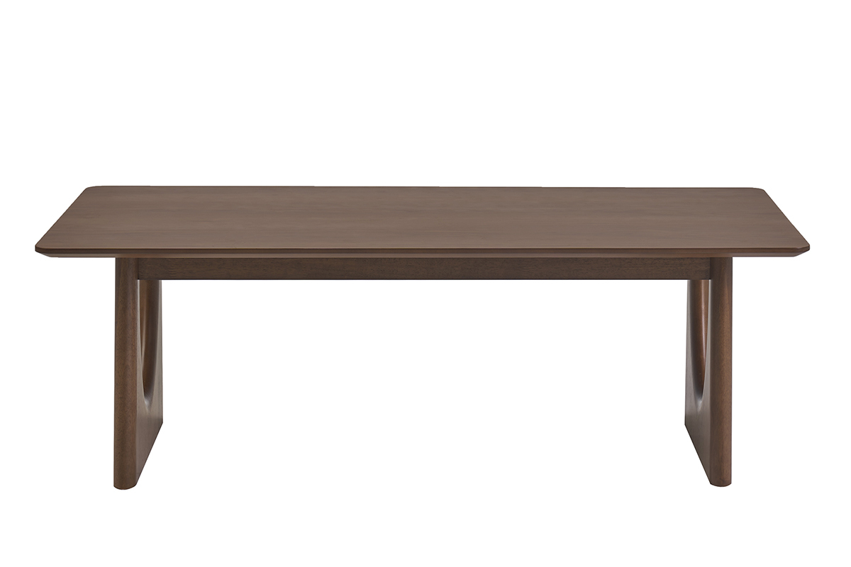 Table basse rectangulaire en bois fonc� noyer, vue de face, dimensions L120 cm.