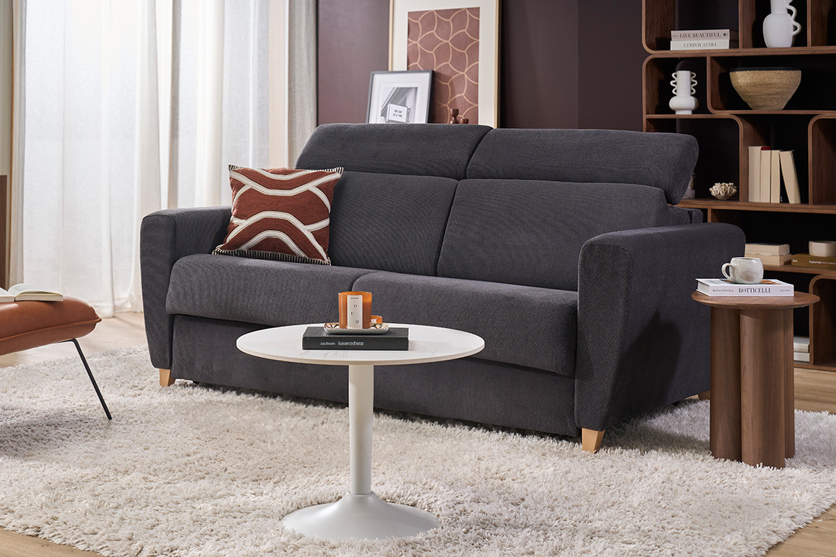 Table basse design ronde en c�ramique blanche et m�tal D60 cm MALOU