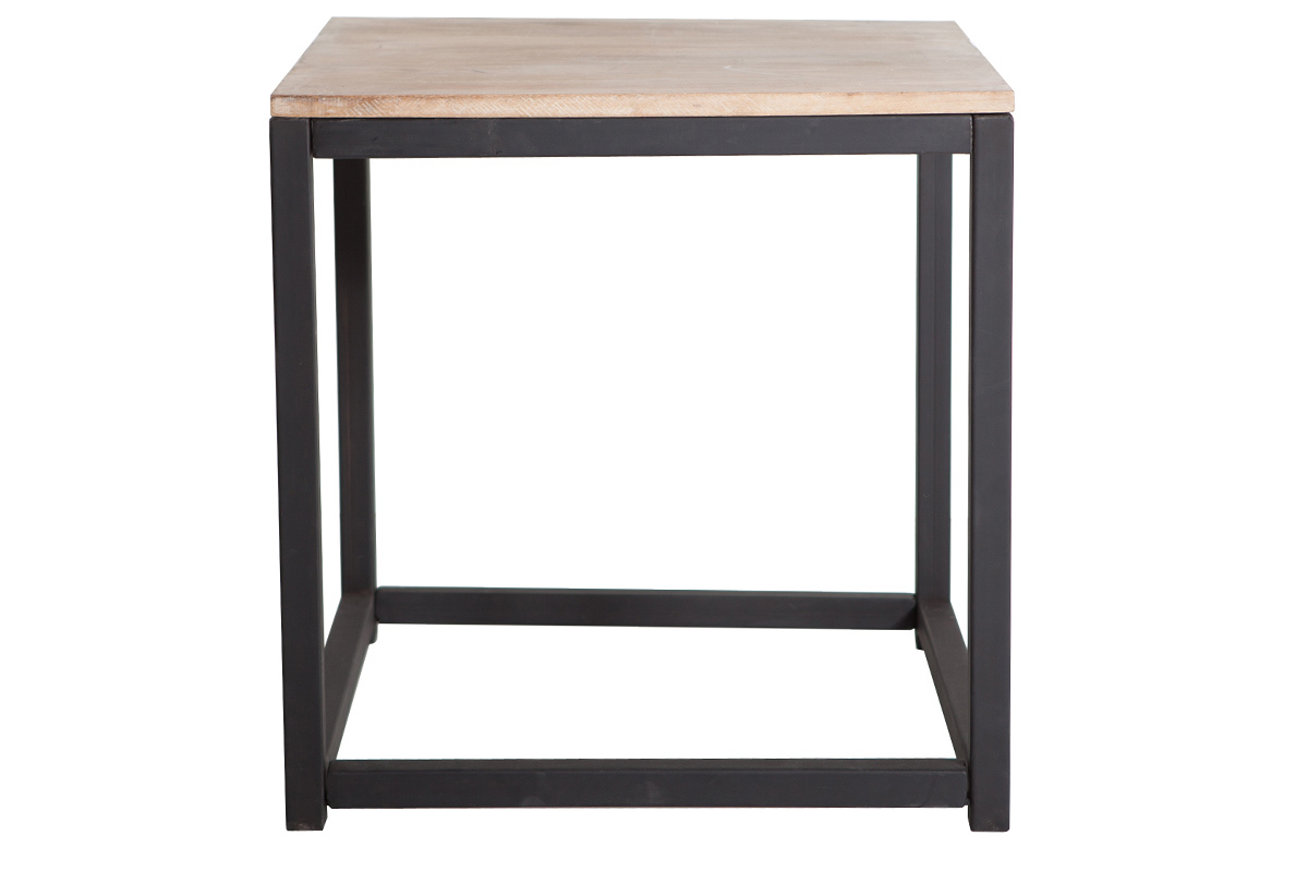 Table basse industrielle carr�e en manguier massif et m�tal FACTORY