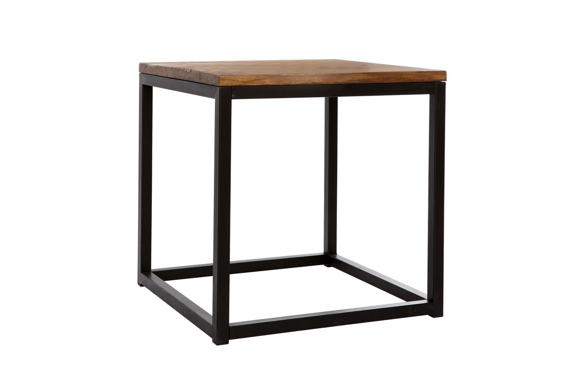 Table basse industrielle carr�e en manguier massif et m�tal FACTORY