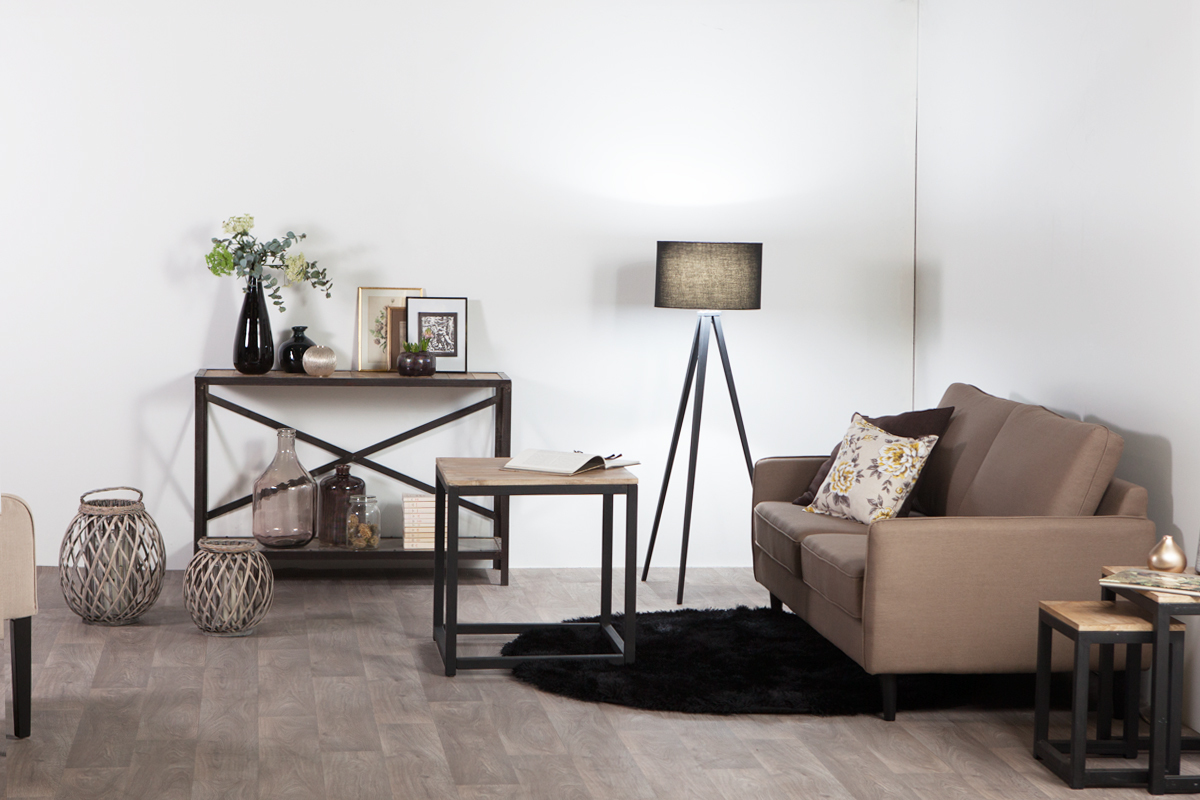 Table basse industrielle carr�e en manguier massif et m�tal FACTORY