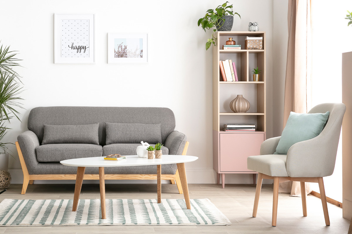 Table basse ovale scandinave blanc et bois clair ch�ne L120 cm EKKA