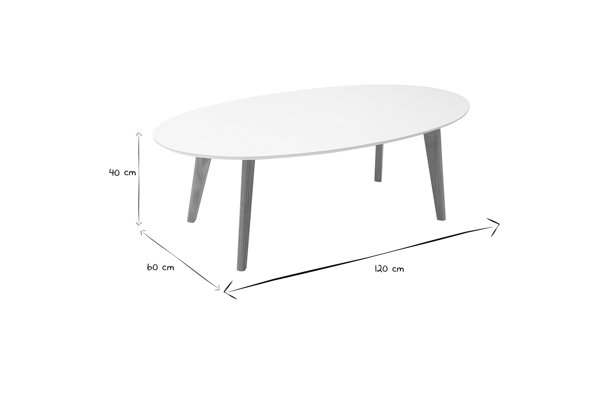 Table basse ovale scandinave blanc et bois clair ch�ne L120 cm EKKA