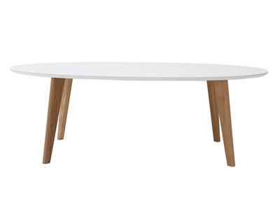 Table basse ovale scandinave blanc et bois clair ch&ecirc;ne L120 cm EKKA