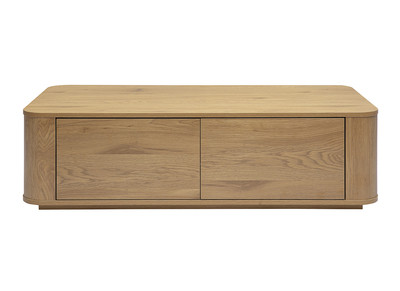 Table basse rectangulaire avec rangement 2 tiroirs finition bois clair ch&ecirc;ne L120 cm NEGAN