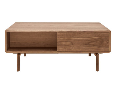 Table basse rectangulaire avec rangements 2 tiroirs bois fonc&eacute; noyer L100 cm SUVA