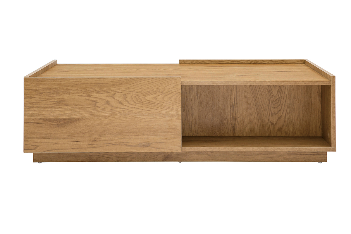 Table basse rectangulaire avec rangements 2 tiroirs finition bois clair ch�ne L120 cm MADERO