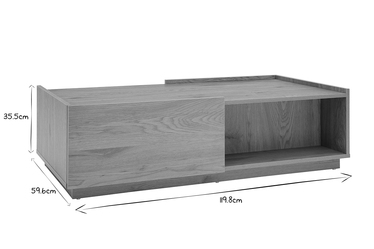 Table basse rectangulaire avec rangements 2 tiroirs finition bois clair ch�ne L120 cm MADERO