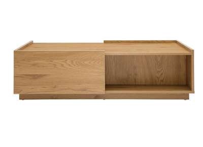 Table basse rectangulaire avec rangements 2 tiroirs finition bois clair ch&ecirc;ne L120 cm MADERO