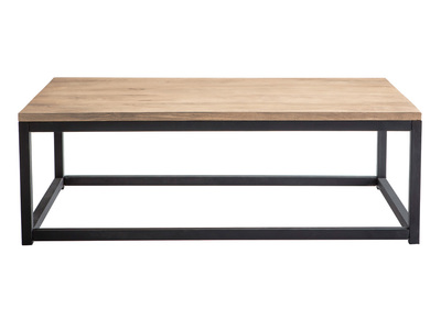Table basse rectangulaire bois clair manguier massif et m&eacute;tal noir L120 cm FACTORY