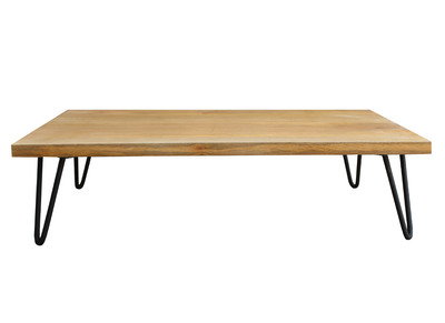 Table basse rectangulaire bois manguier massif et m&eacute;tal noir L117 cm VIBES