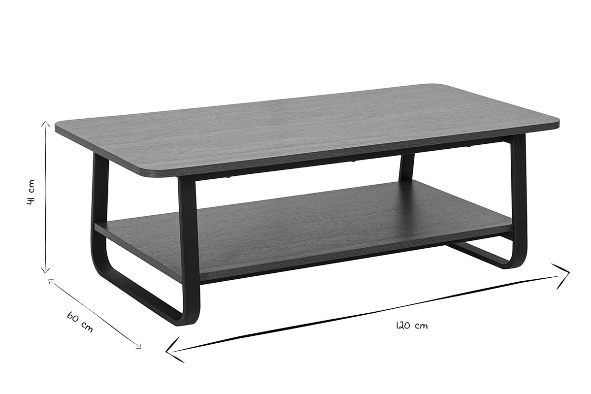 Dimensions de la table basse rectangulaire MICHA en noir et blanc : L120 cm, l60 cm, h44 cm.