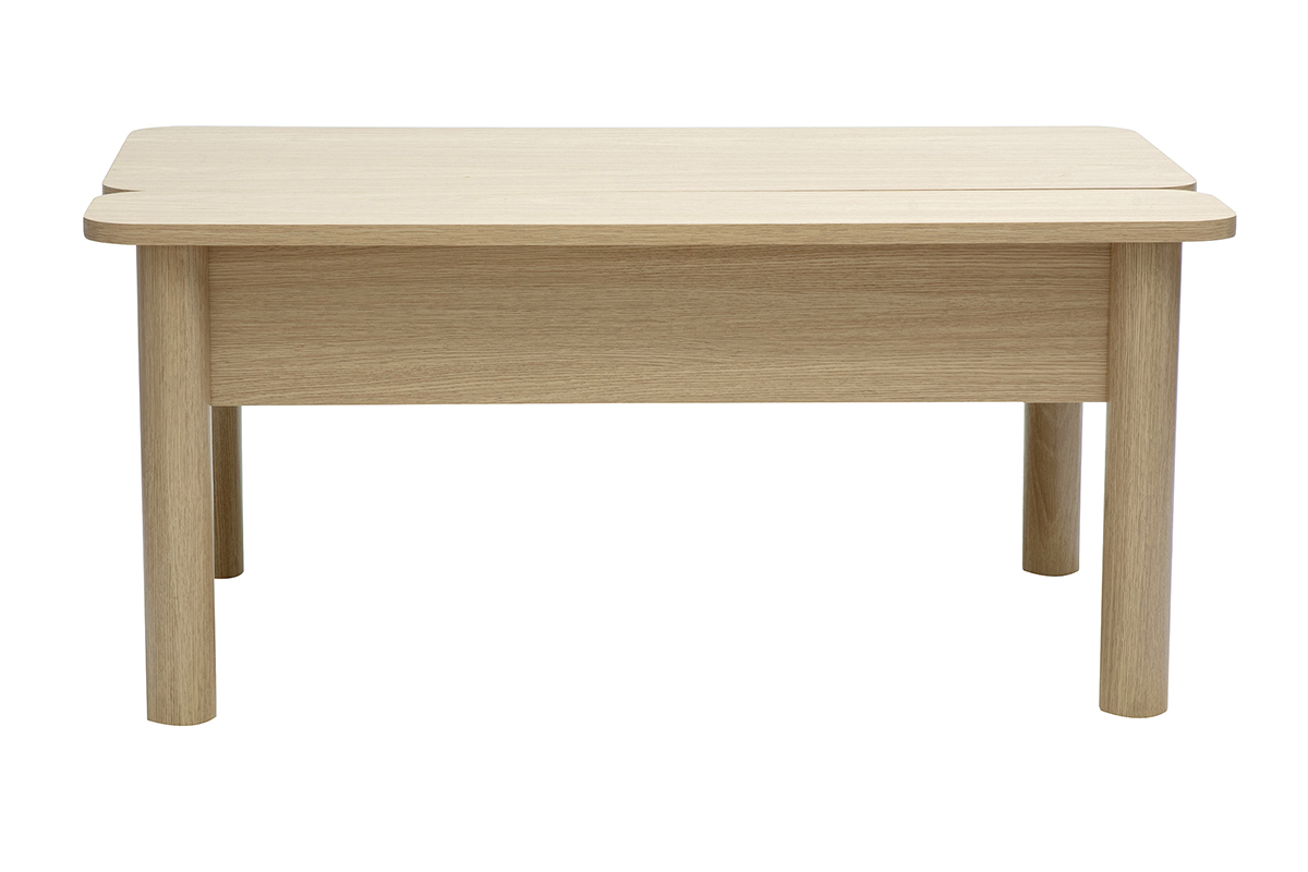 Table basse relevable finition bois ch�ne de 100 cm de long avec m�canisme de relevage.
