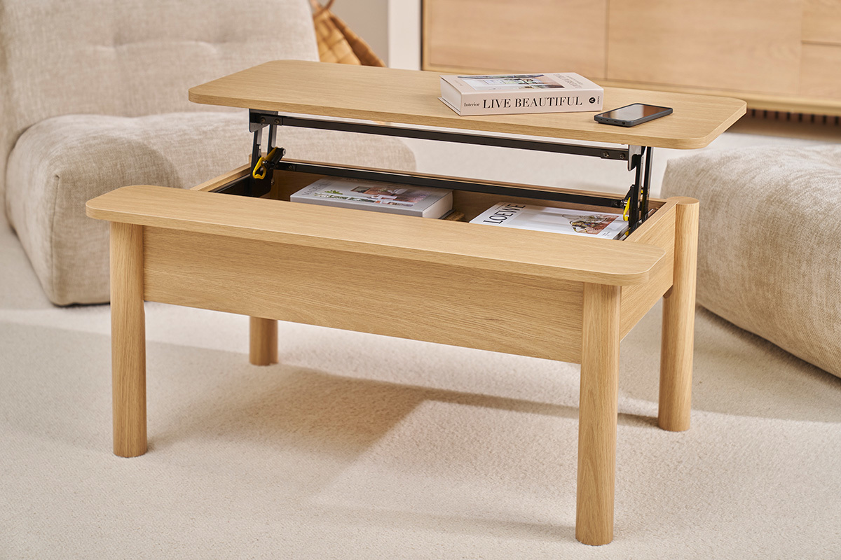 Table basse relevable finition bois ch�ne L100 cm BOLSO