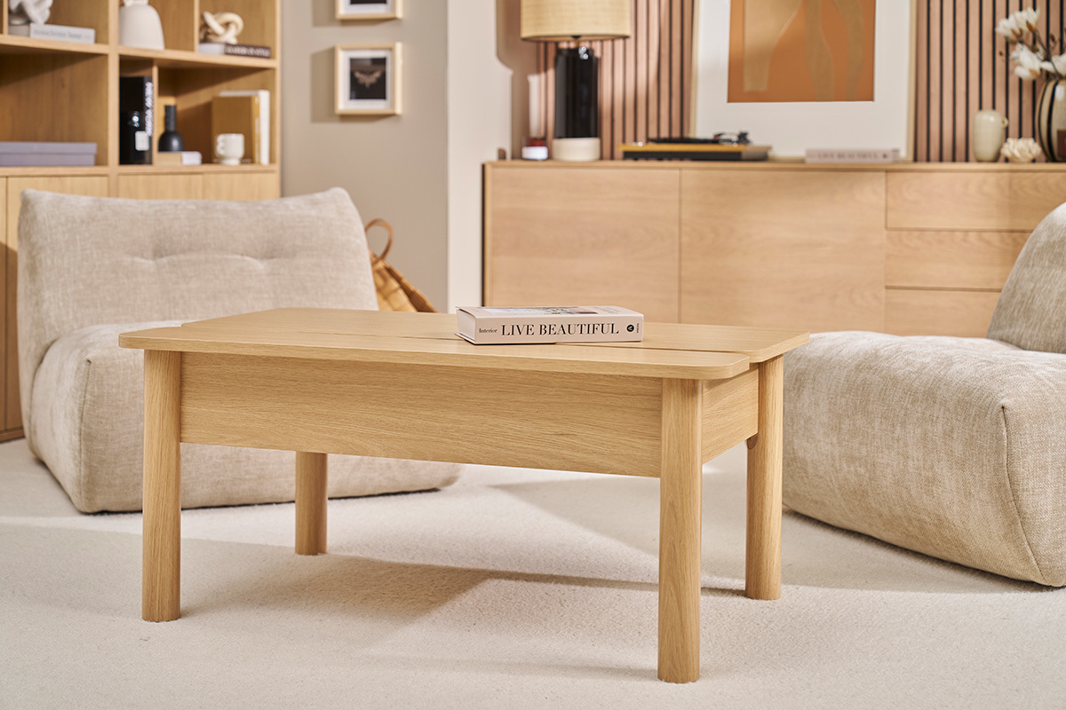 Table basse relevable finition bois ch�ne L100 cm BOLSO