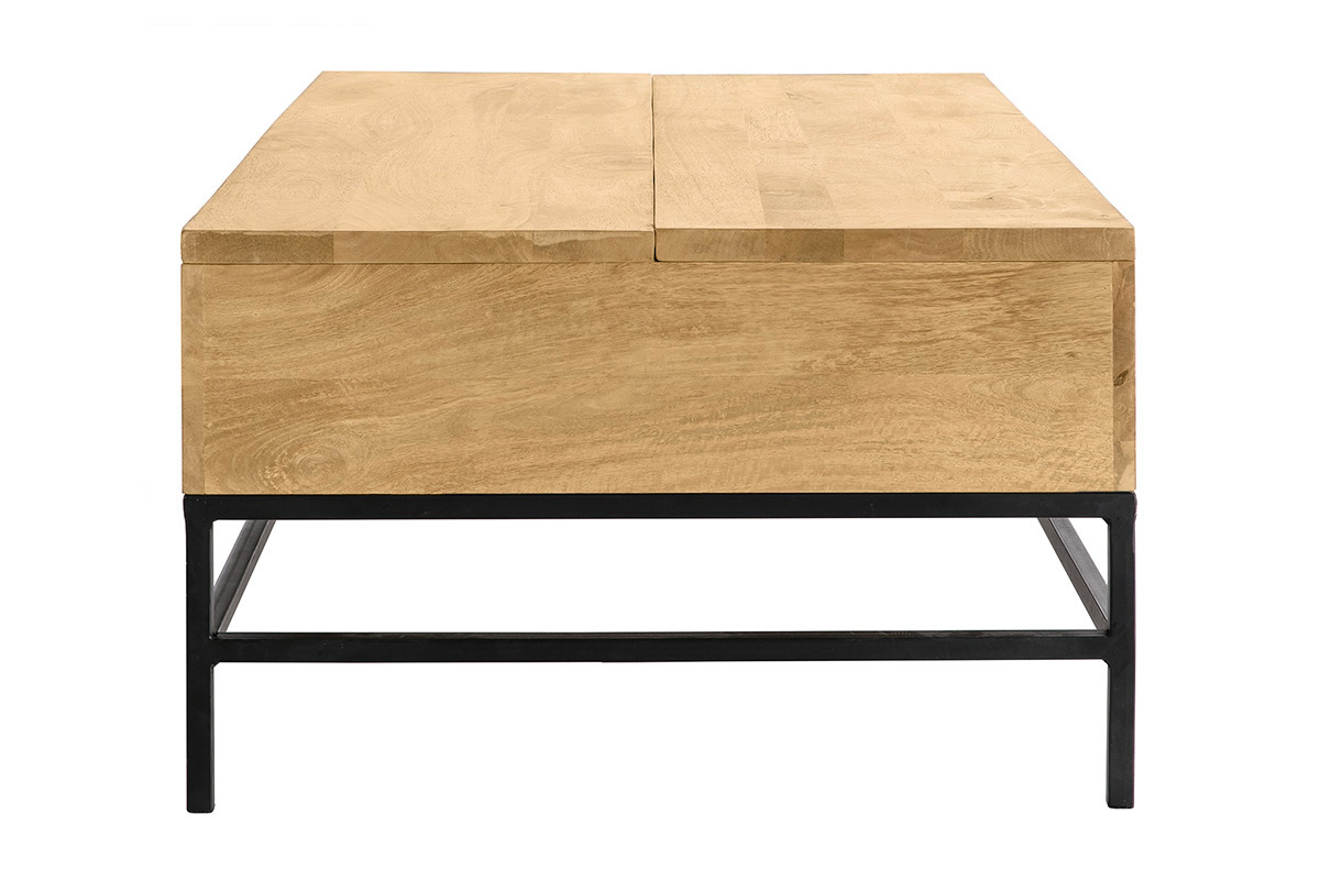 Table basse relevable industrielle bois manguier massif et m�tal noir L110 cm YPSTER