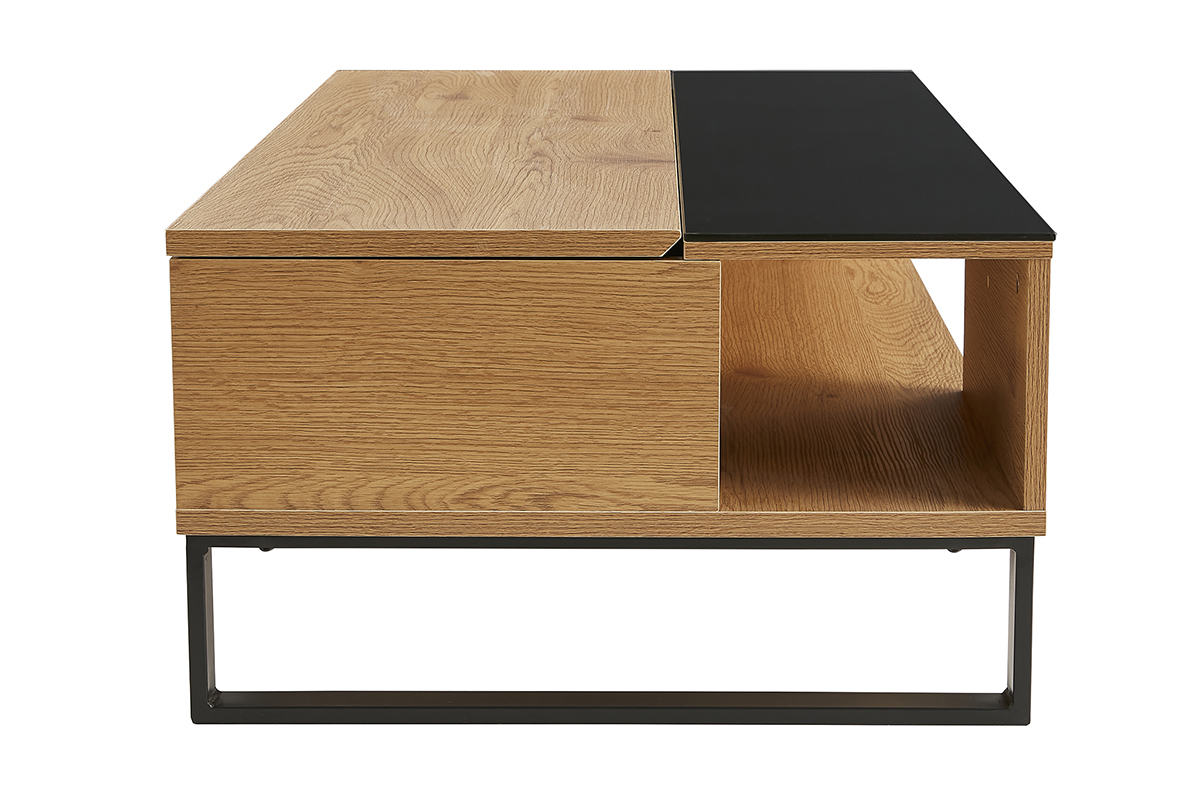Table basse relevable rectangulaire bois clair et m�tal noir L110 cm WYNN