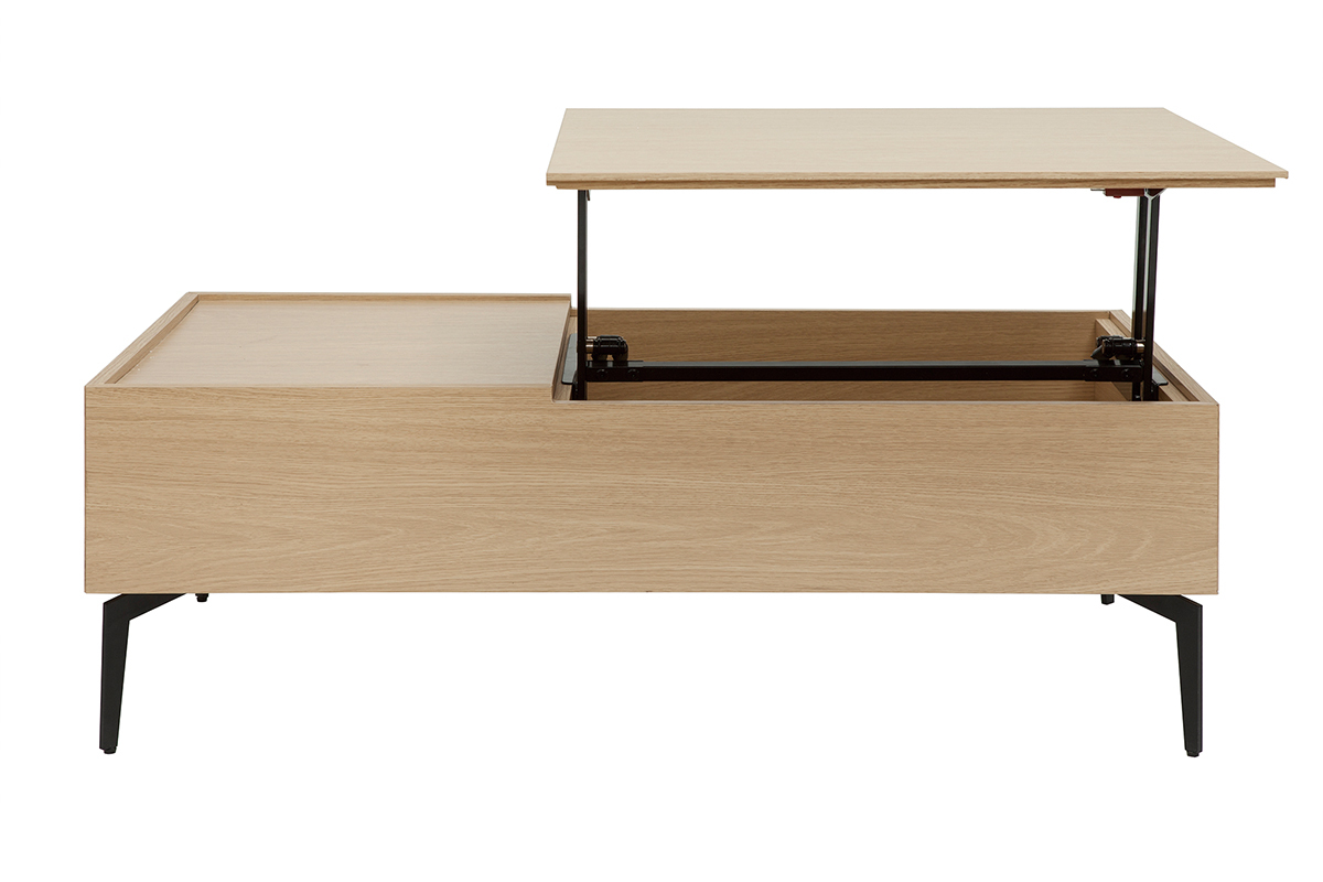 Table basse relevable rectangulaire bois clair finition ch�ne et m�tal noir L103 cm SEDA