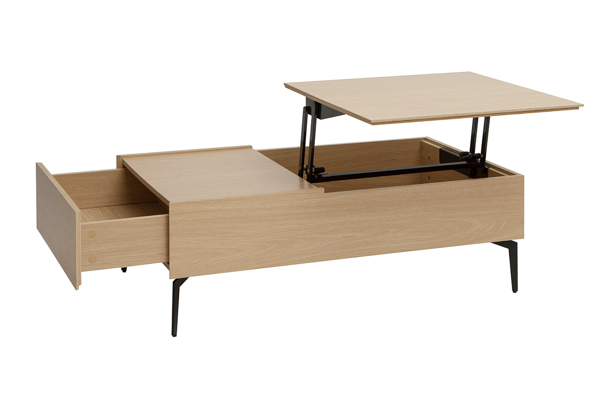 Table basse relevable rectangulaire bois clair finition ch�ne et m�tal noir L103 cm SEDA