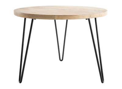 Table basse ronde bois manguier massif et m&eacute;tal noir D60 cm VIBES