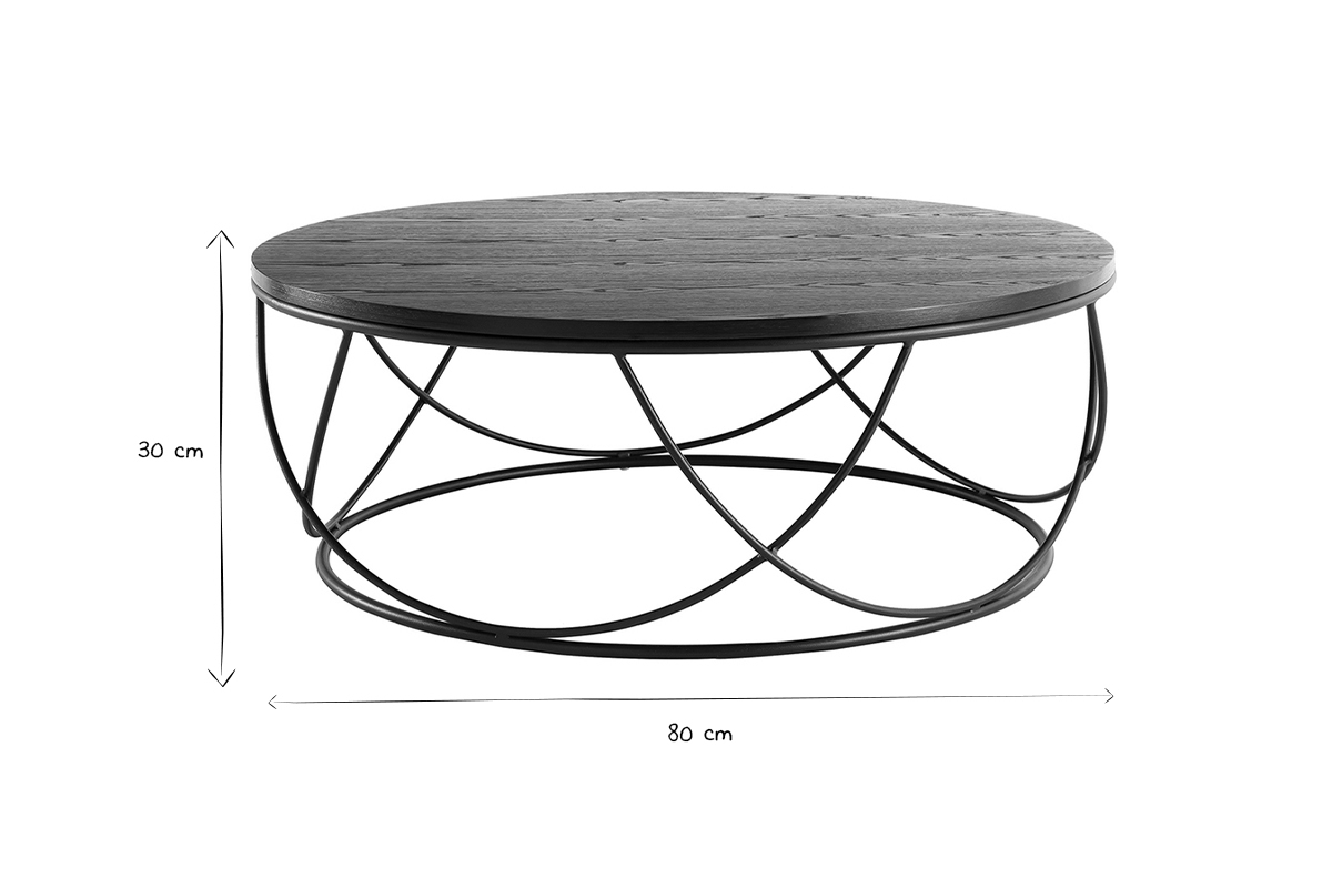 Table basse ronde bois noir et m�tal noir D80 cm LACE