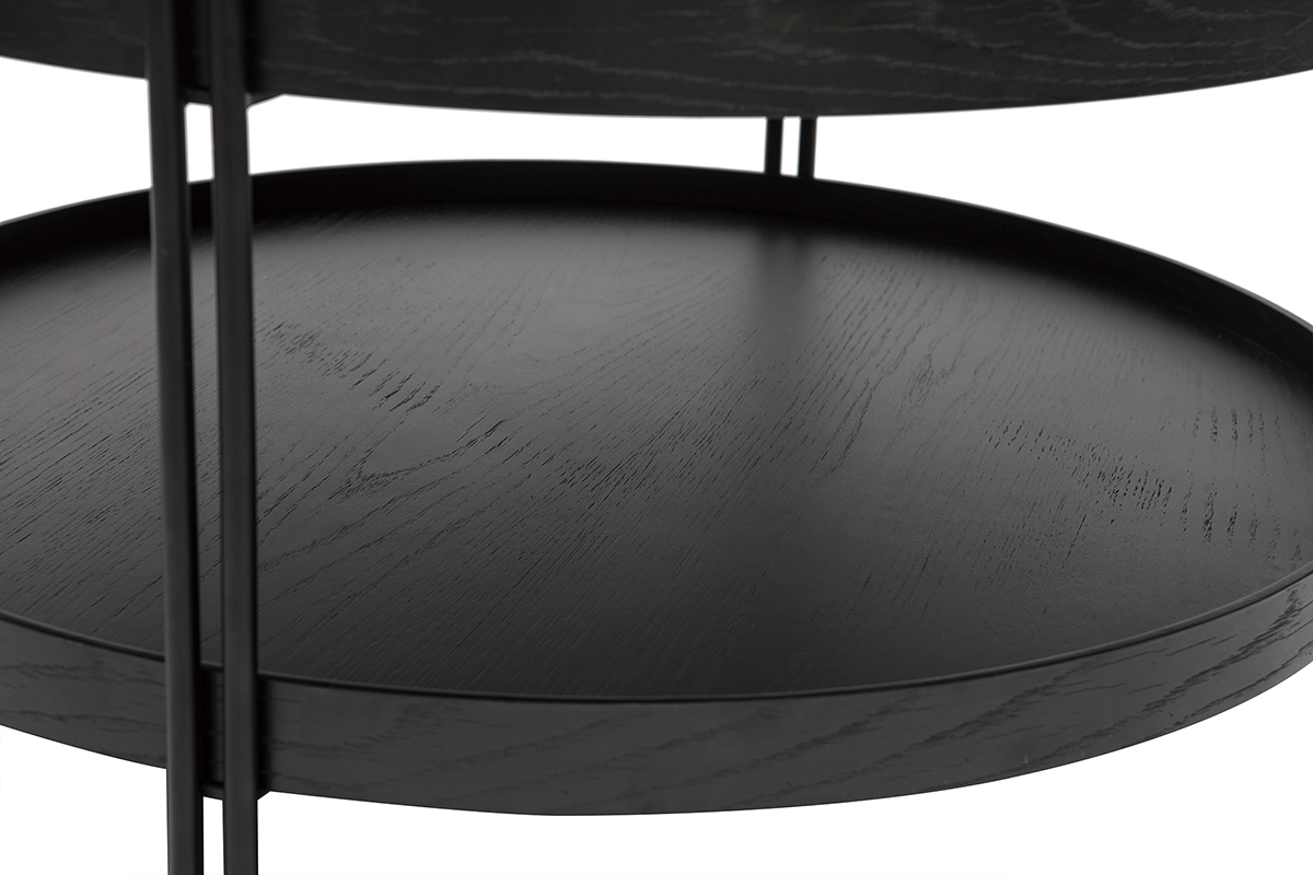 Table basse ronde design bois noir et m�tal noir D80 cm TWICE