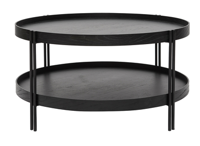 Table basse ronde design bois noir et m&eacute;tal noir D80 cm TWICE