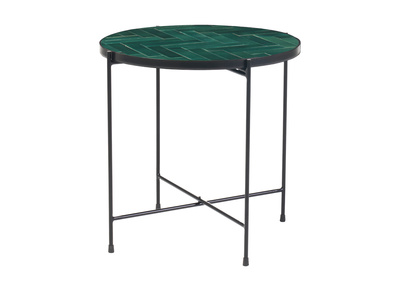 Table basse ronde en c&eacute;ramique vert fonc&eacute; et m&eacute;tal noir D50 cm KOTTA