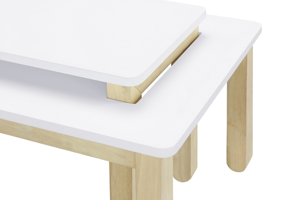 Table basse scandinave avec banc int�gr� blanc et bois clair L110 cm CYBEL