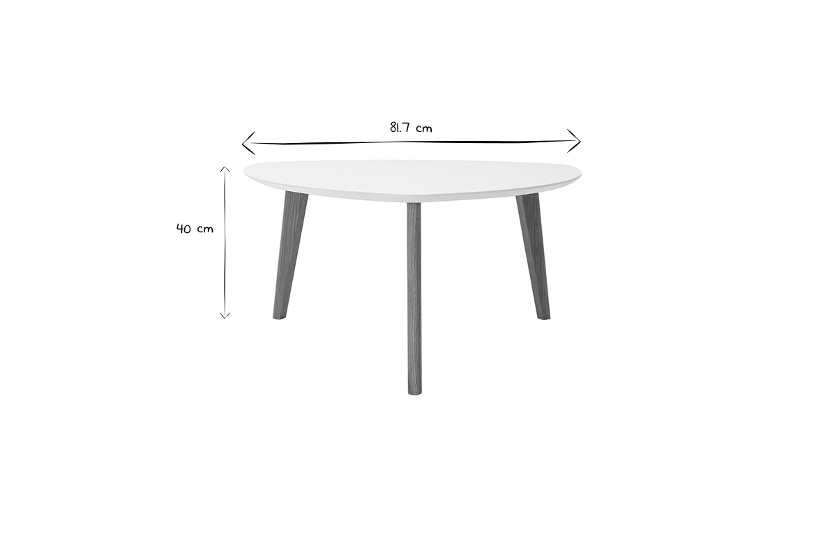 Table basse scandinave vue de face, dimensions 81,7 cm de diam�tre et 40 cm de hauteur en noir et blanc.