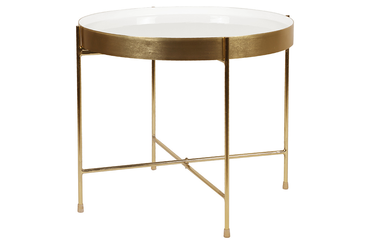 Table d'appoint avec plateau r�versible bleu canard / blanc D51 cm SATEEN