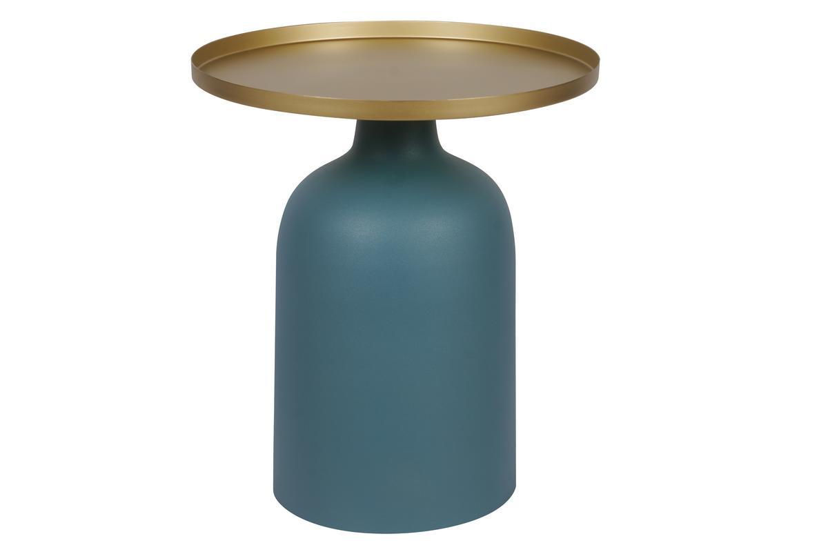 Table d'appoint design ronde en m�tal bleu p�trole mat et plateau dor� RAMSES