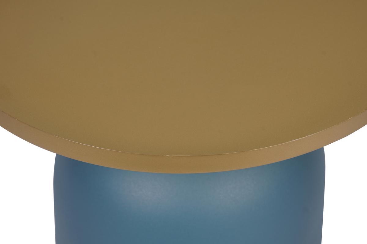 Table d'appoint design ronde en m�tal bleu p�trole mat et plateau dor� RAMSES