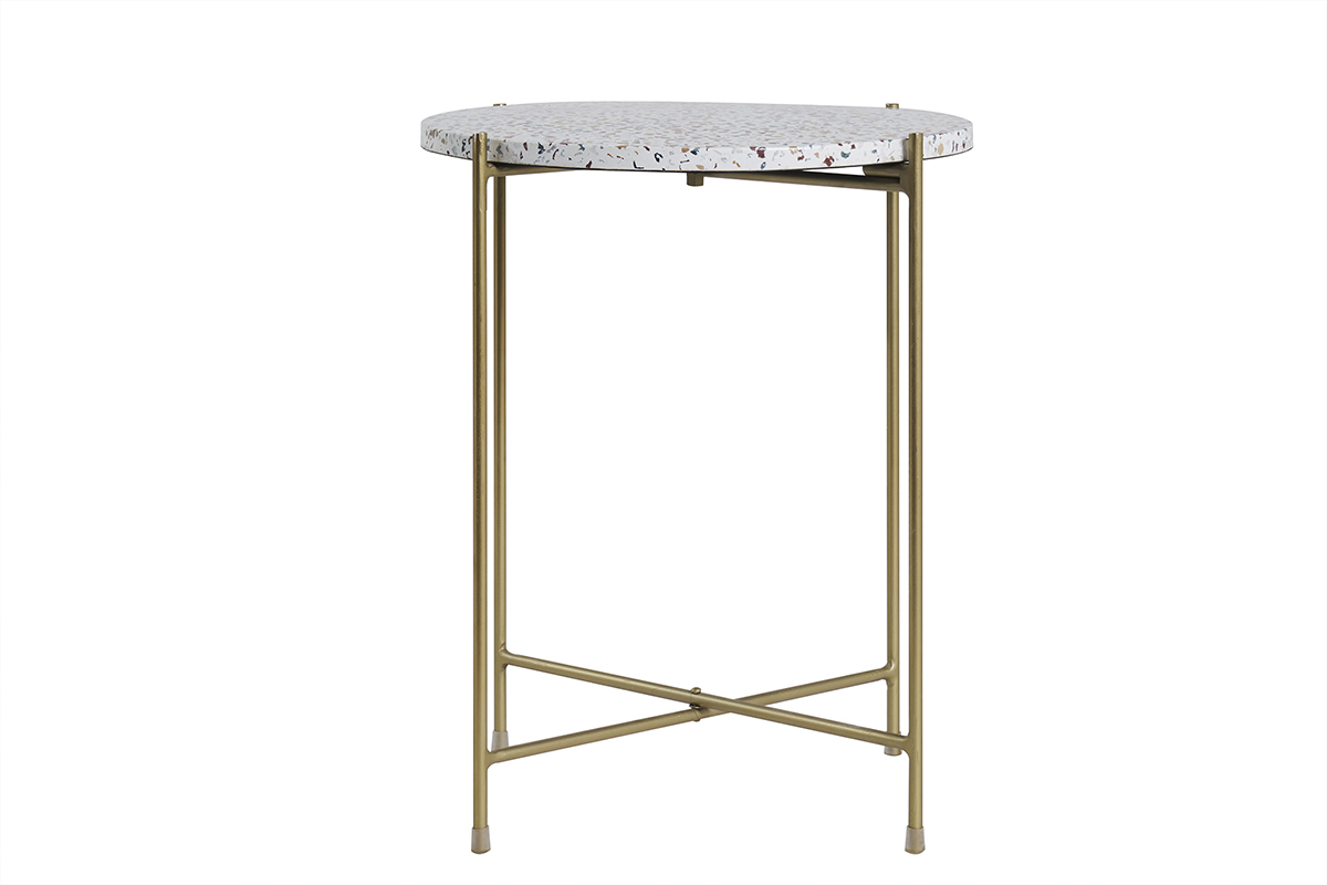 Table d'appoint design ronde en terrazzo et m�tal dor� D40 cm MEZZO