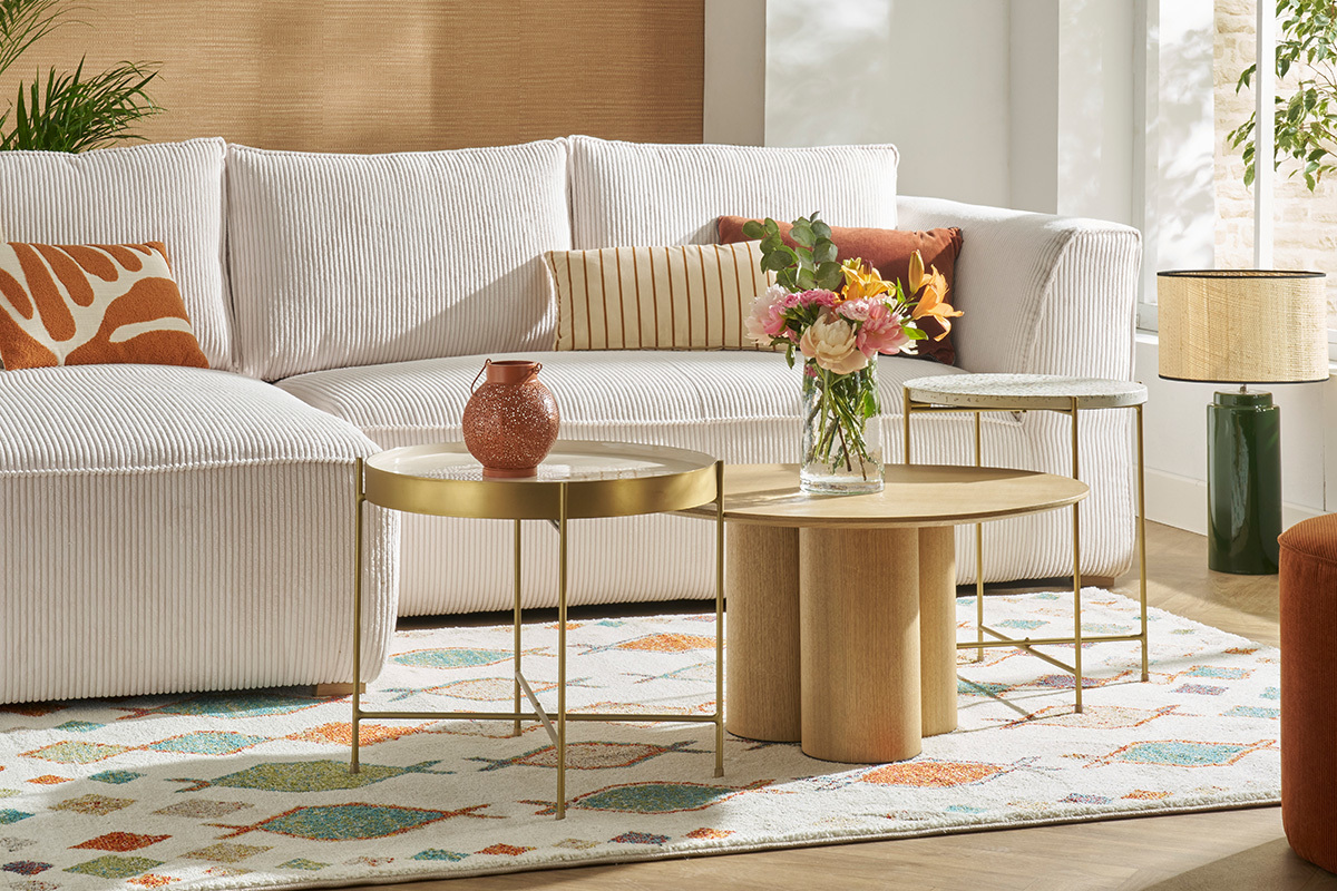 Table d'appoint design ronde en terrazzo et m�tal dor� D40 cm MEZZO