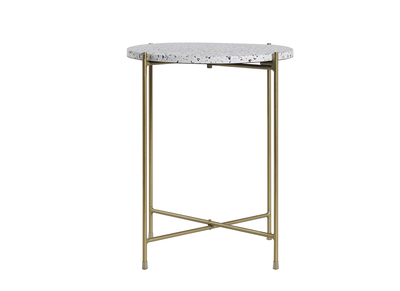 Table d'appoint design ronde en terrazzo et m&eacute;tal dor&eacute; D40 cm MEZZO