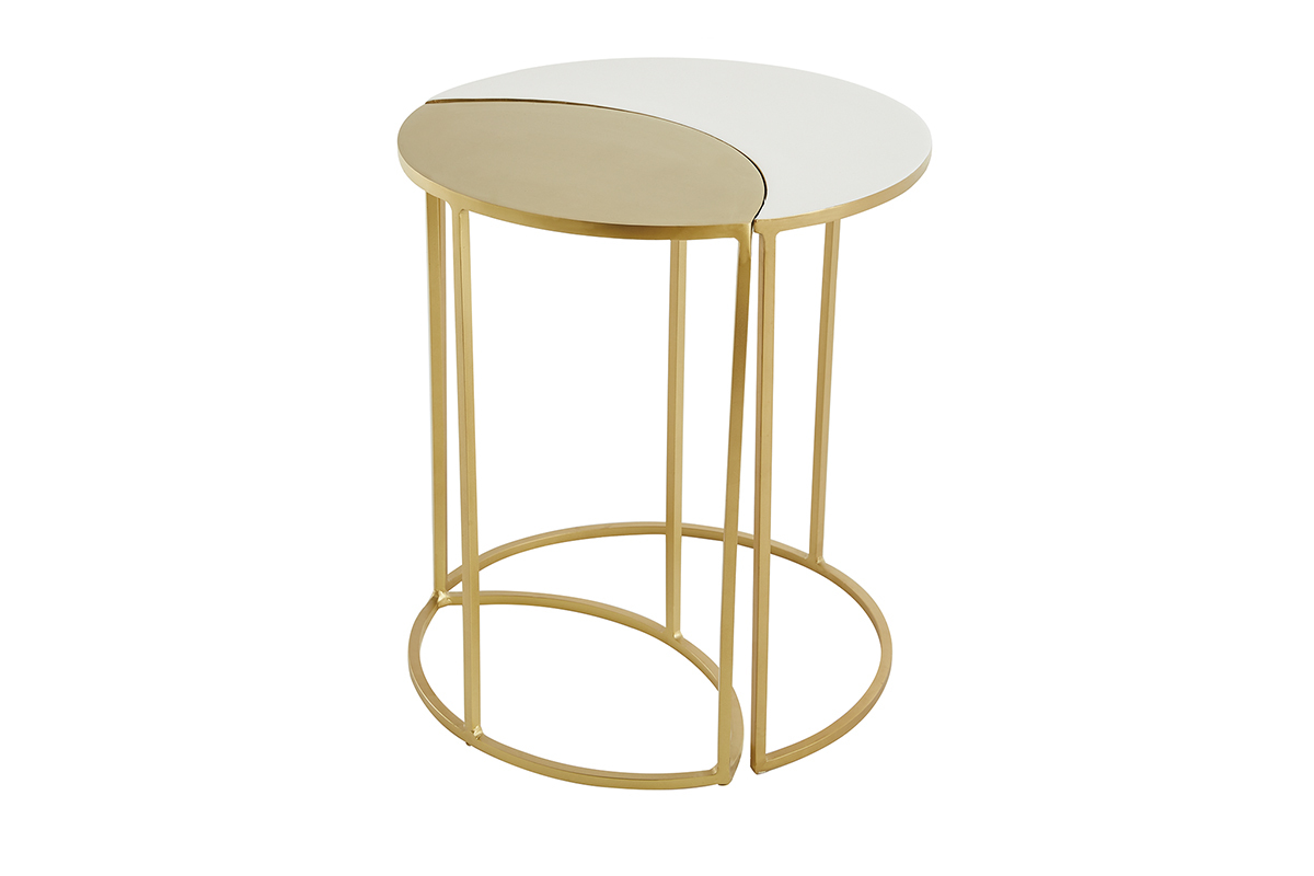 Table d'appoint en m�tal laqu� blanc et dor� TOSCANE
