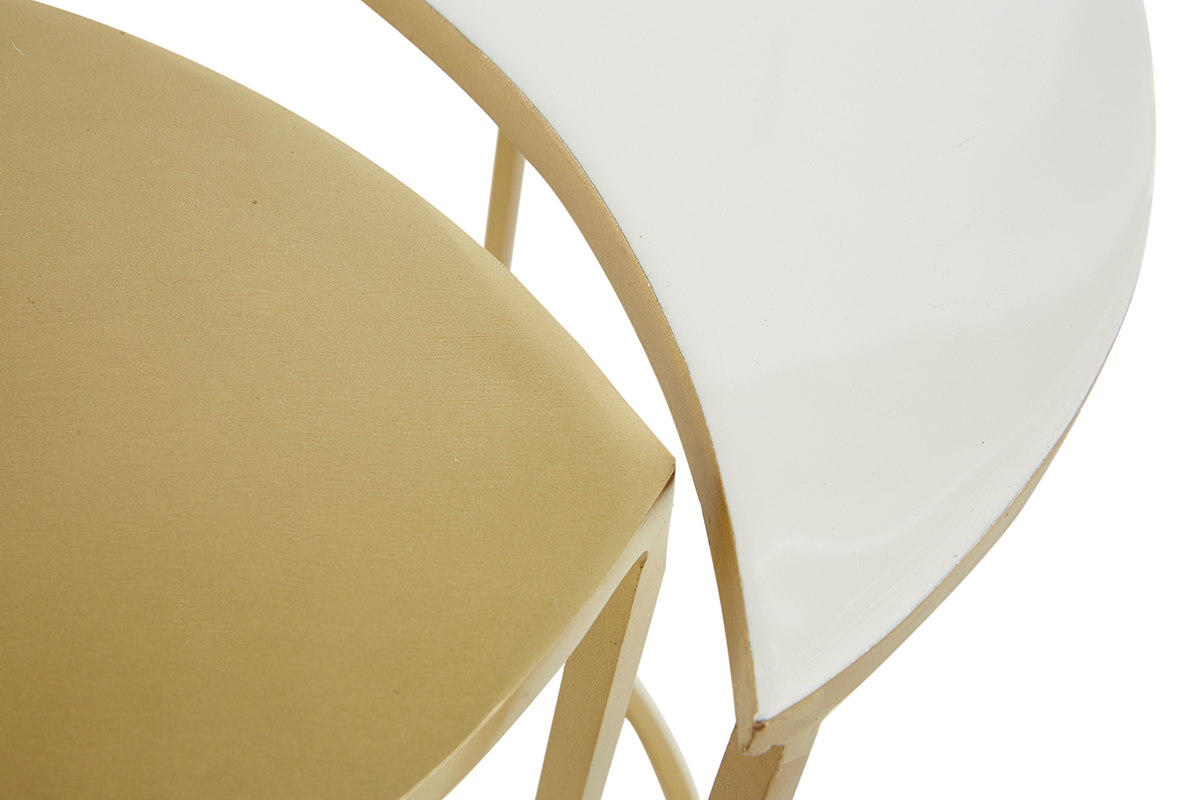 Table d'appoint en m�tal laqu� blanc et dor� TOSCANE