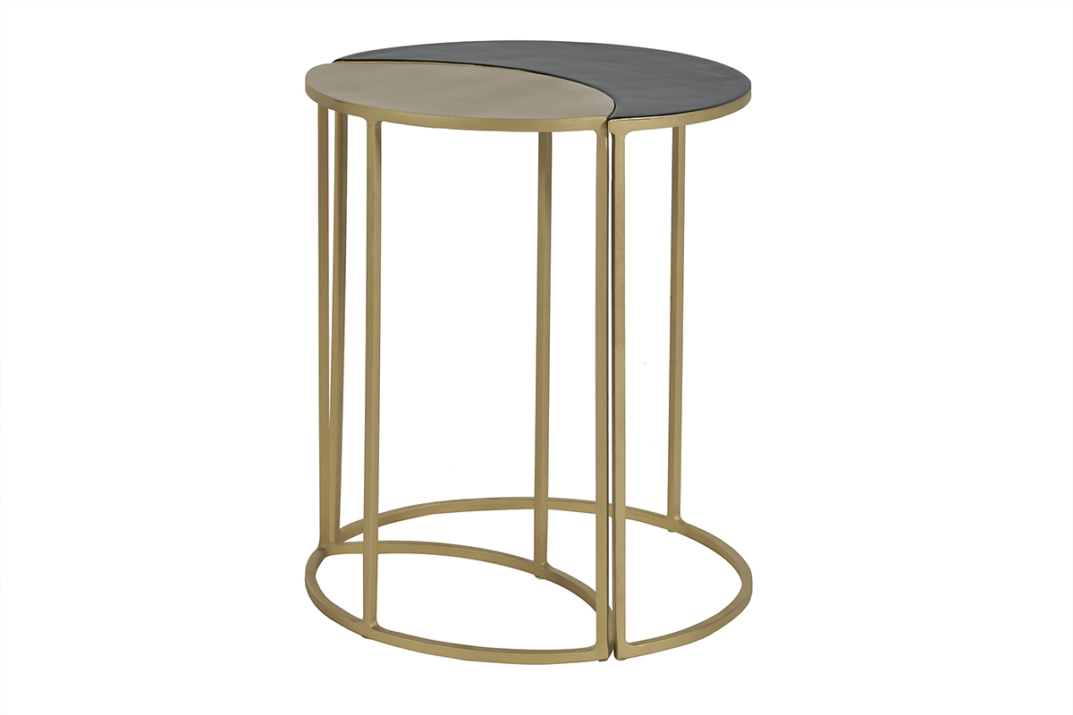Table d'appoint en m�tal laqu� noir et dor� TOSCANE