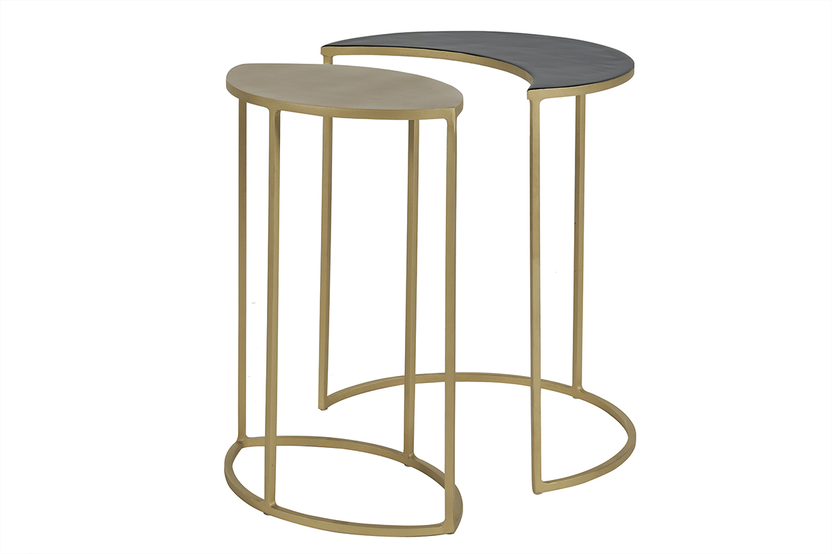 Table d'appoint en m�tal laqu� noir et dor� TOSCANE