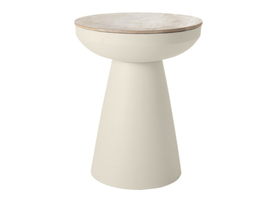 Table d'appoint ronde design avec rangement en m&eacute;tal gr&egrave;ge et bois manguier massif H52 cm TAM