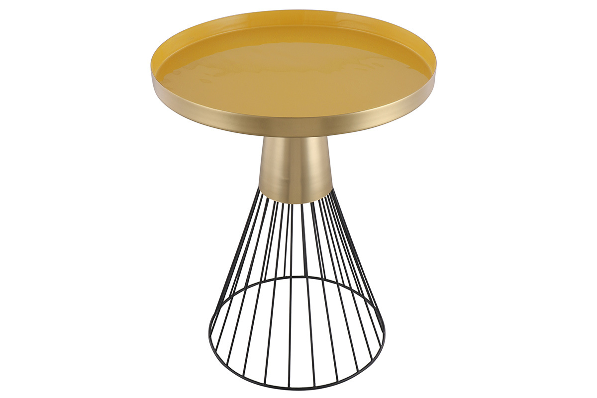 Table d'appoint ronde en acier laqu� moutarde et dor� D41 cm SPLEEN