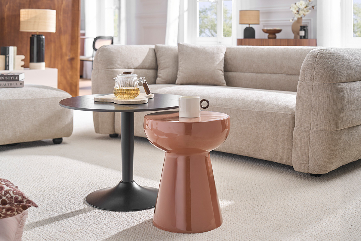 Table d'appoint ronde en m�tal �maill� terracotta D34 cm MOGOU
