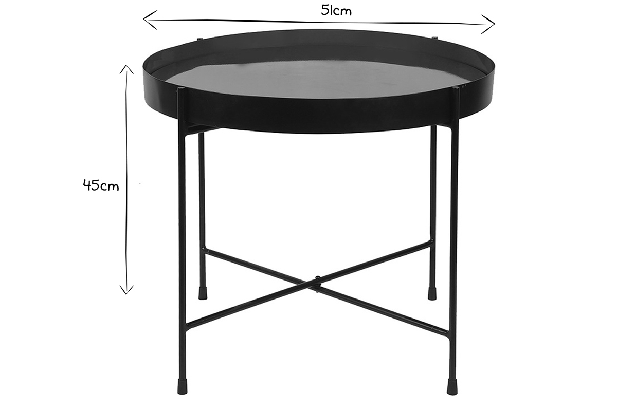 Table d'apppoint ronde avec plateau r�versible bleu canard / noir D51 cm SATEEN