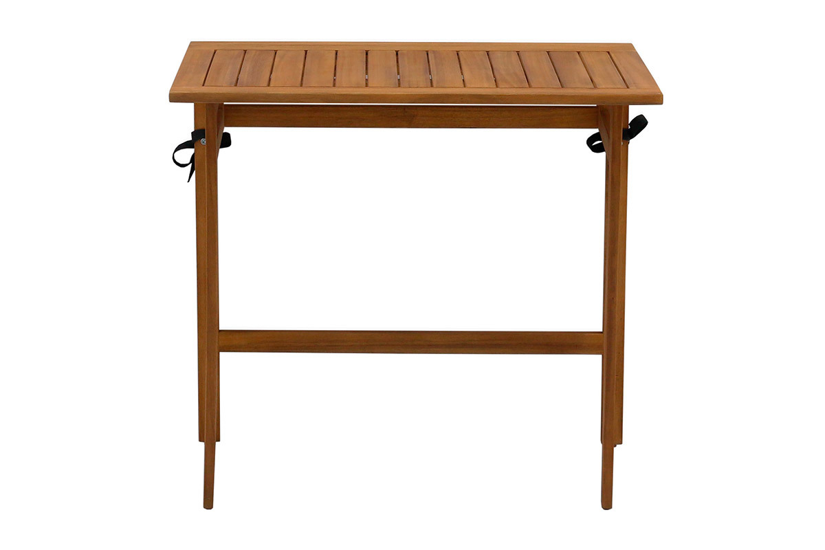 Table de balcon pliante en bois massif vue de face, dimensions L80 x P50 x H76 cm